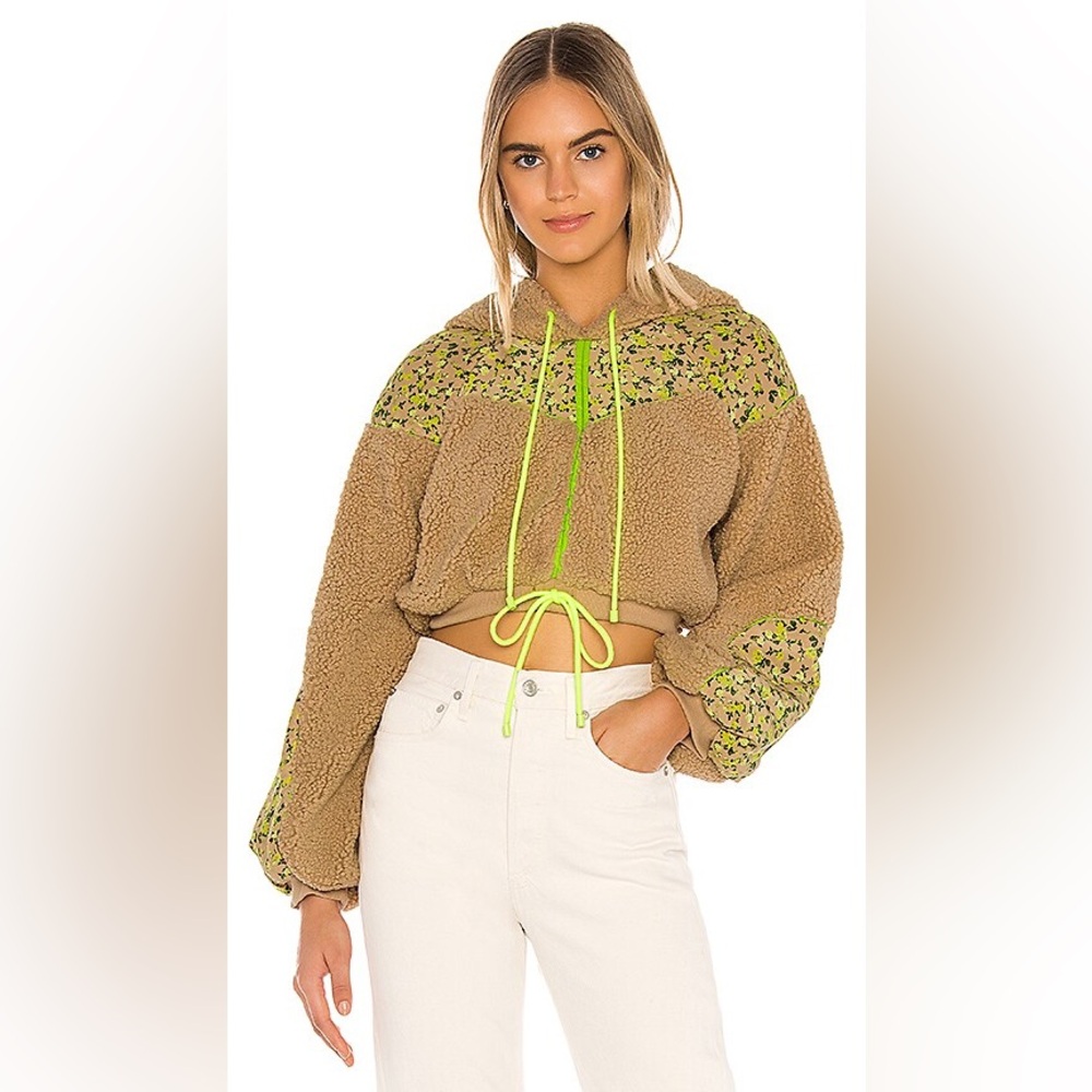 For Love And Lemons Tan and Green Teddy Jacket